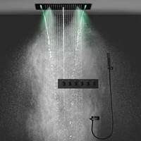 luxury black shower system 5 functions ceiling led showerhead rainfall waterfall mist spray bath thermostatic mixer faucets