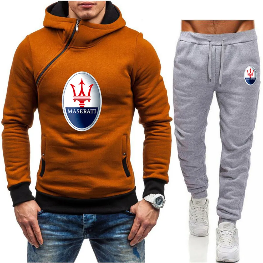 

Maserati men's spring and autumn print oblique zipper hoodie sweater + sports trousers fashion casual two-piece suit 6
