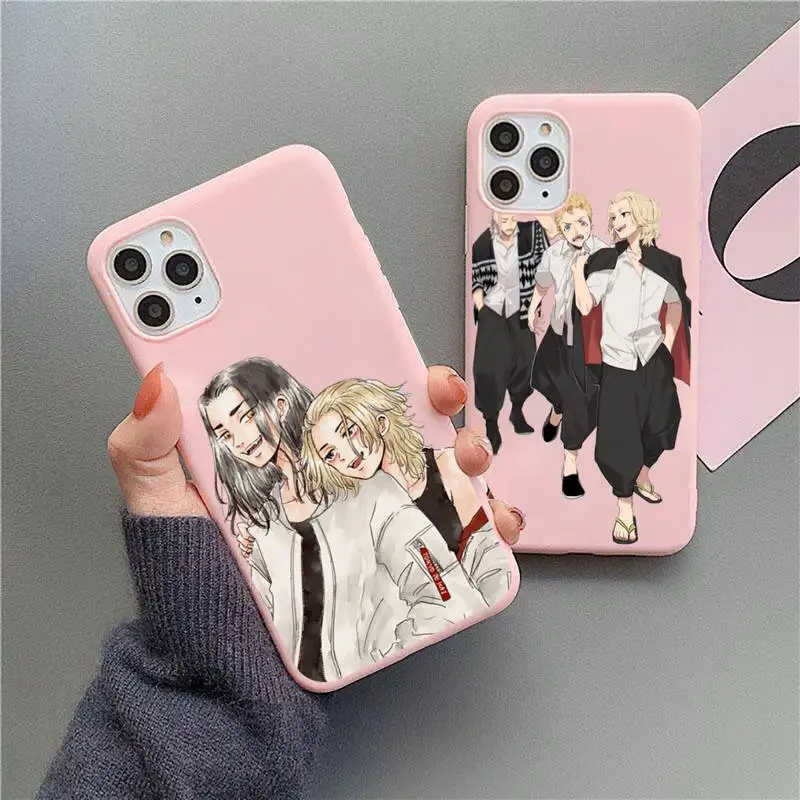 

Anime Tokyo Revengers Phone Case Pink Candy Color for iPhone 11 12 mini pro XS MAX 8 7 6 6S Plus X SE 2020 XR