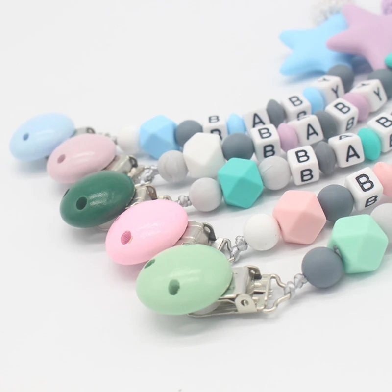 Новая силиконовая прищепка для соски красочные цепи Детские буквы бусины соска