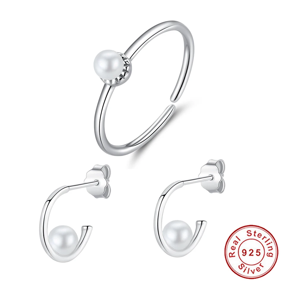 925 стерлингового серебра для женщин простой перстень и серьги-гвоздики с