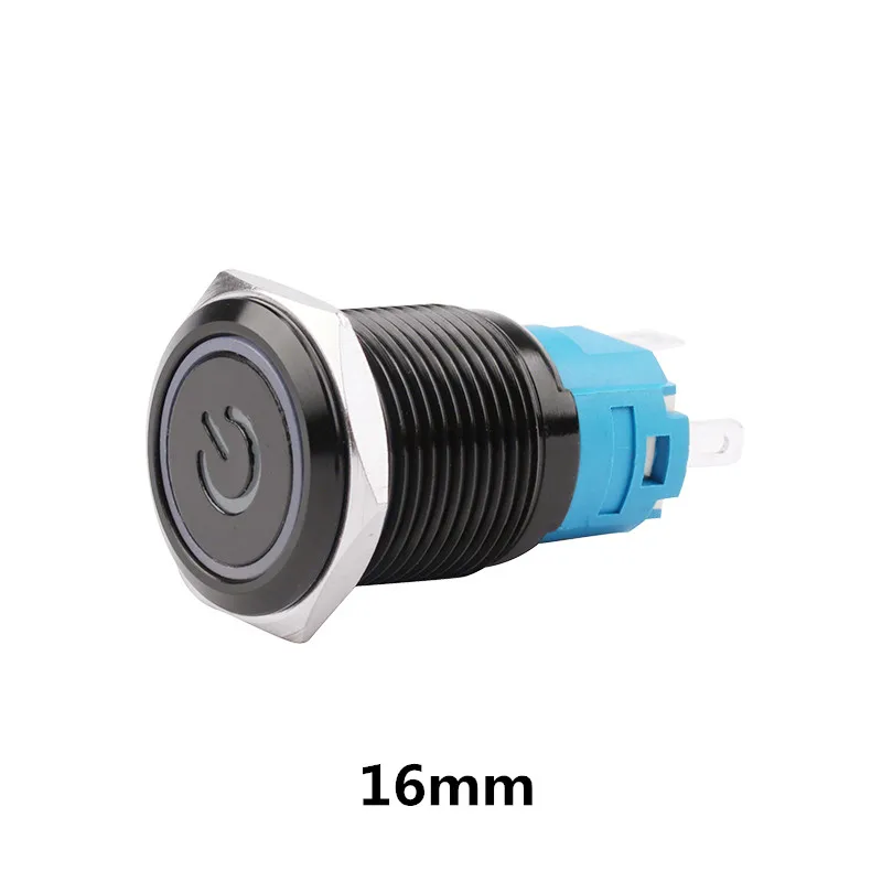 

Черный кнопочный переключатель, водонепроницаемый светодиодный светильник для маркировки мощности, 16 мм, с металлической плоской головкой...