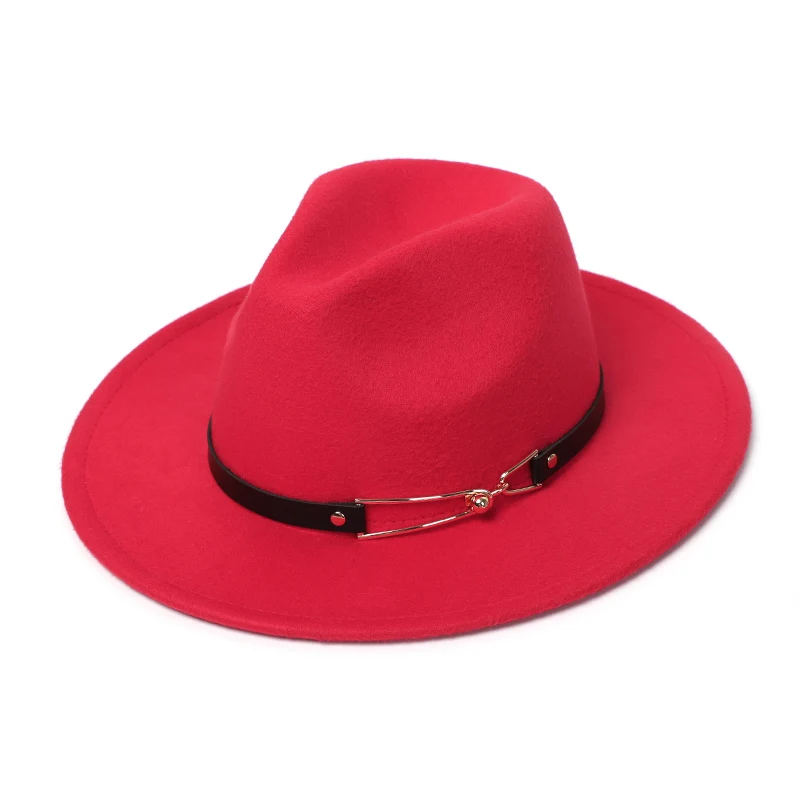Зимние фетровые шляпы «Fedora» мужские Имитация шерсти церковная Осенняя мода широкие шляпы женские фетровые шляпы - Цвет: Red