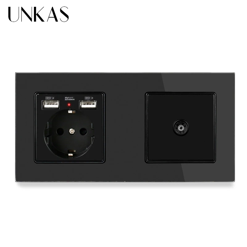 Розетка электрическая UNKAS с 2 USB портами и гнездом для телевизора 172 х86