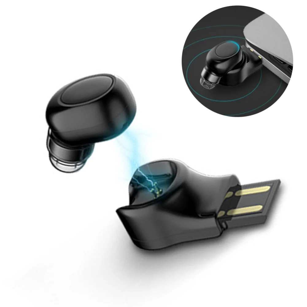 

Mini True Wireless Earbud Earpiece Stereo In-Ear Headset Earphone with Microphone Magnetic USB Charger (Black)