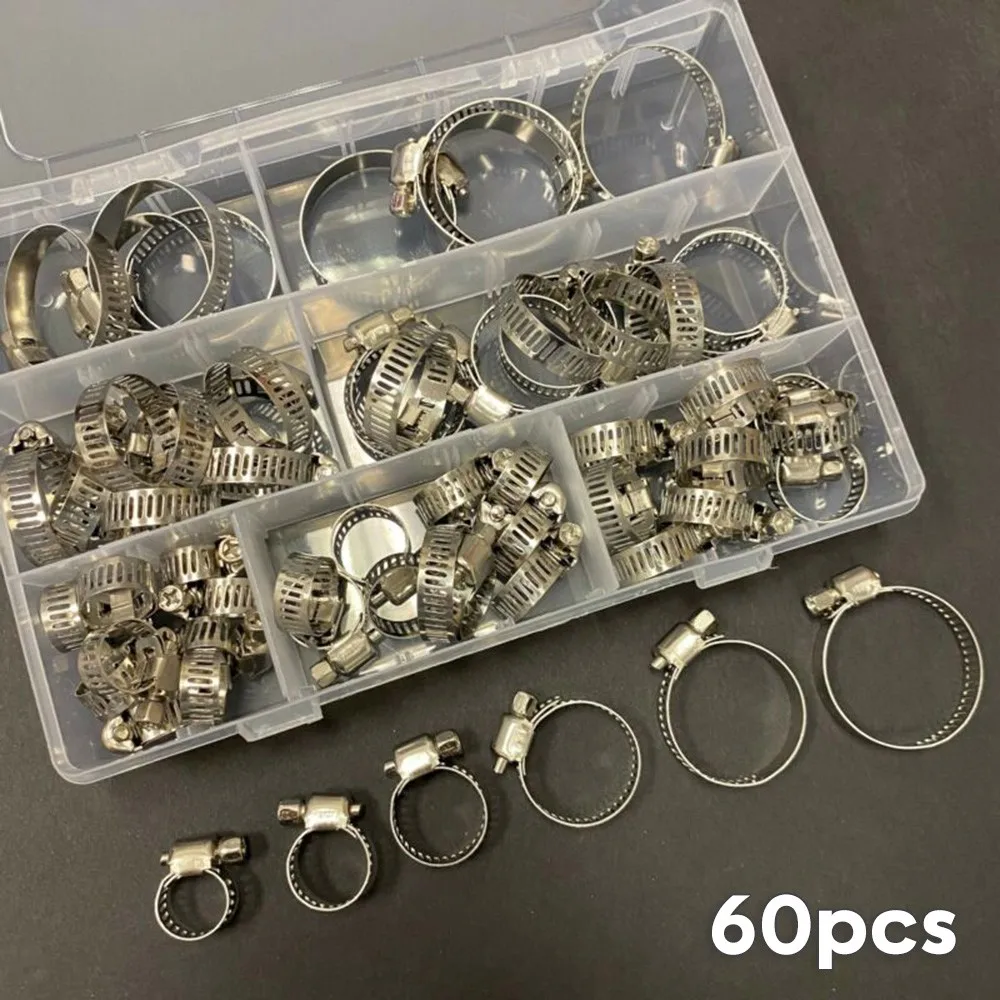 

60Pcs Adjustable 8 To 38mm Diameter Clips Worm Gear Hose Clamp Assortment Kit For Various Pipes Automotive Mechanical Use