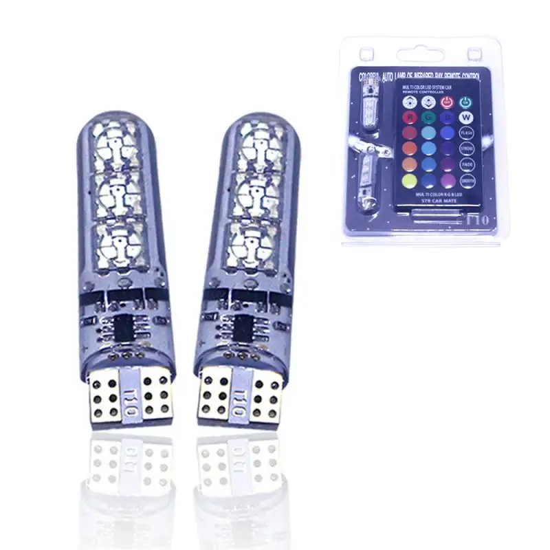 

2PCS RGB LED Bulb With Remote Controller T10 Led 194 168 W5W 5050 SMD RGB Car Dome Reading Light Automobiles Wedge Lamp