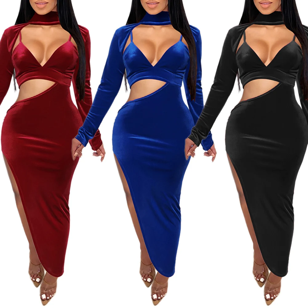 Bikitique модные пикантные Вельветовое платье одноцветное Обёрточная бумага с