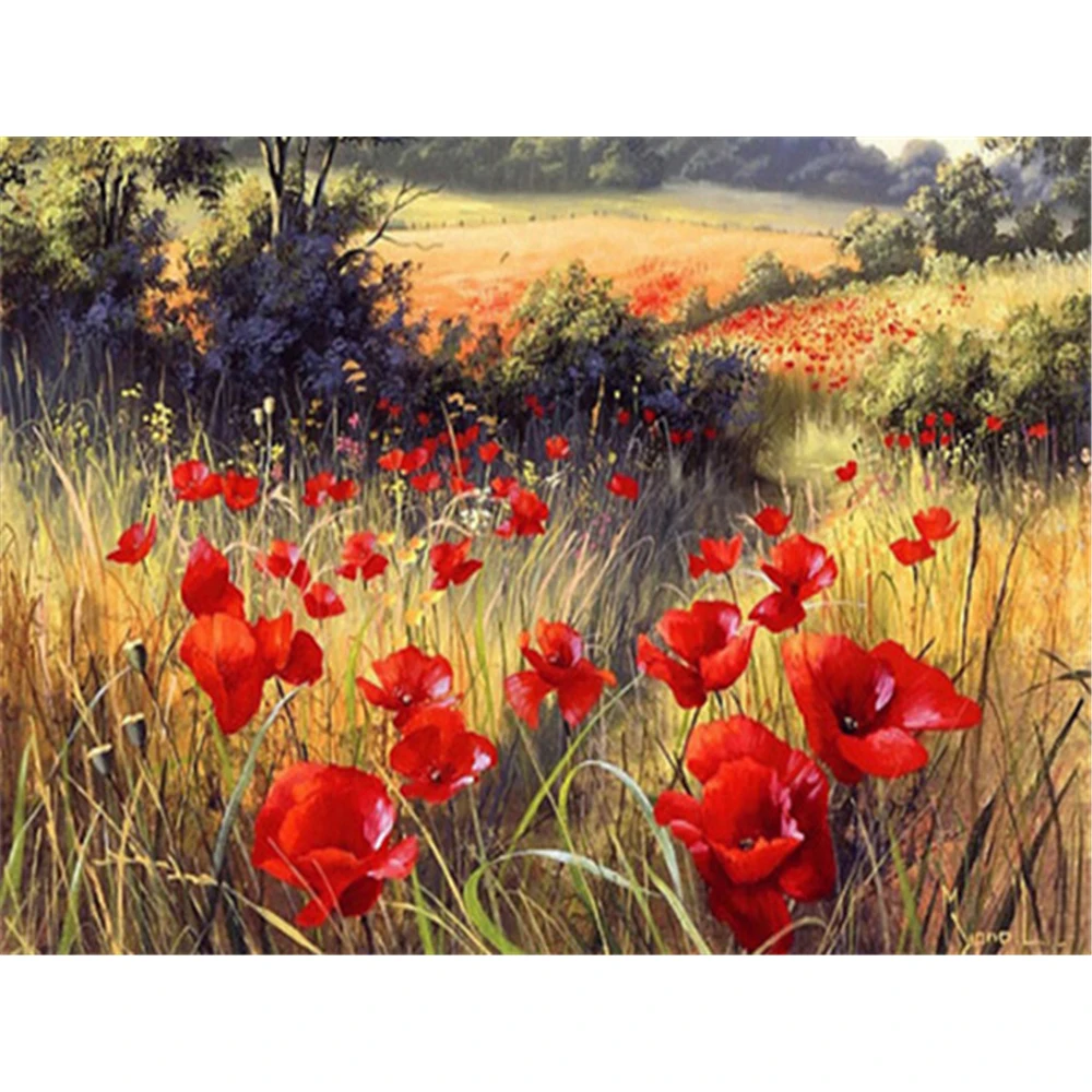 

Poppy Flowers DIY Cross Stitch 11CT Embroidery Kits Craft Needlework Set Cotton Thread Printed Canvas Home Decoration Design