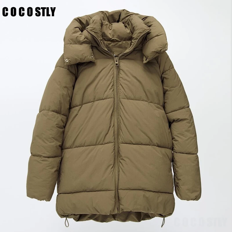

Winter Coat Women's Parkas Coat Warm Thick Jacket Green Long Coat Khaki Long Jacket Hooded Outwear Ladies Hoody Overcoat TRF