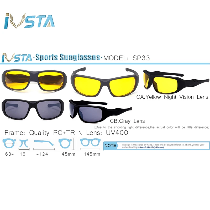IVSTA солнцезащитные очки больших размеров d желтые ночного видения мужские в стиле