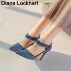 Туфли-лодочки женские джинсовые на высоком каблуке, элегантные удобные туфли-лодочки с острым носком, туфли из денима, размеры 31-47, для вечерние ринки и свадьбы