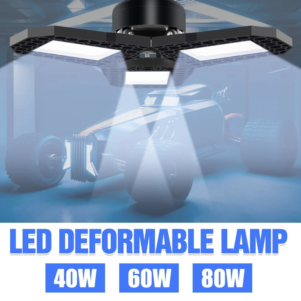 

220V LED Garage Light UFO Foldable Bulb E27 Lamp E26 LED Spotlight 110V High Bay Light 40W 60W 80W LED High Power Bulb 2835 Lamp