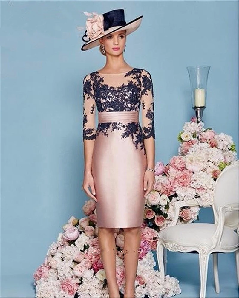 

Кружевные платья для матери невесты, длина до колена, 2 предмета, с пиджаком, платье для матери, высококачественное атласное свадебное плать...