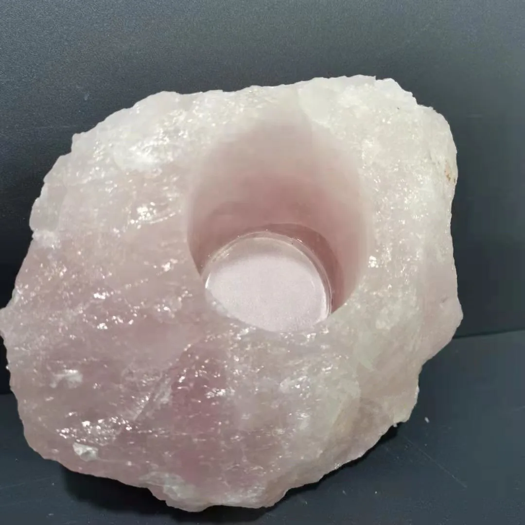 

Natural Rough Rose quartz crystal candle holder Pink Quartz candlestick