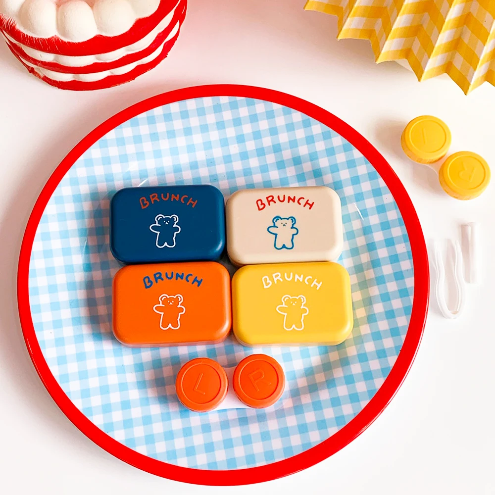 Чехол для контактных линз Bear Square с зеркалом Женская цветная коробка контейнер