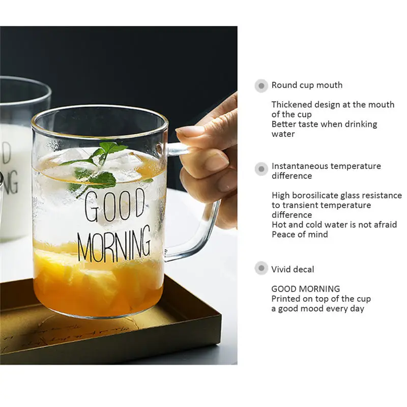 450 мл прекрасная Экологичная стеклянная чашка для завтрака кофе чай молоко сок