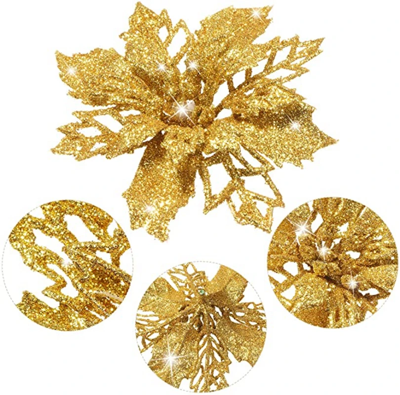 Искусственные Рождественские цветы 12 шт./лот украшение из блестящих цветов и