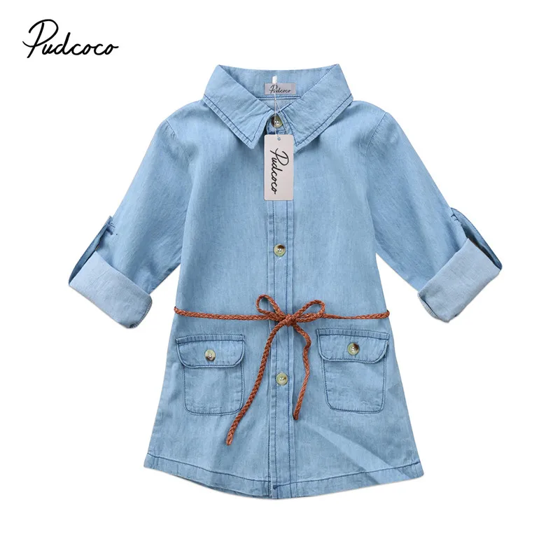 2-7T детская одежда для девочек джинсы джинсовые платья блуза с длинными рукавами