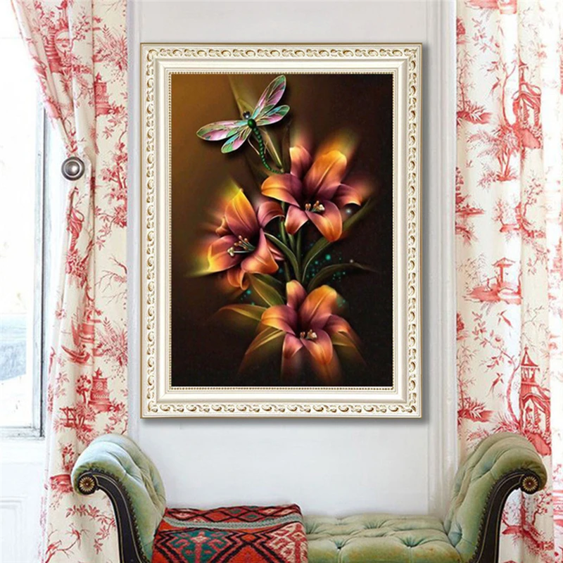 Алмазная живопись Наборы для взрослых детей Стрекоза Цветок полная дрель на