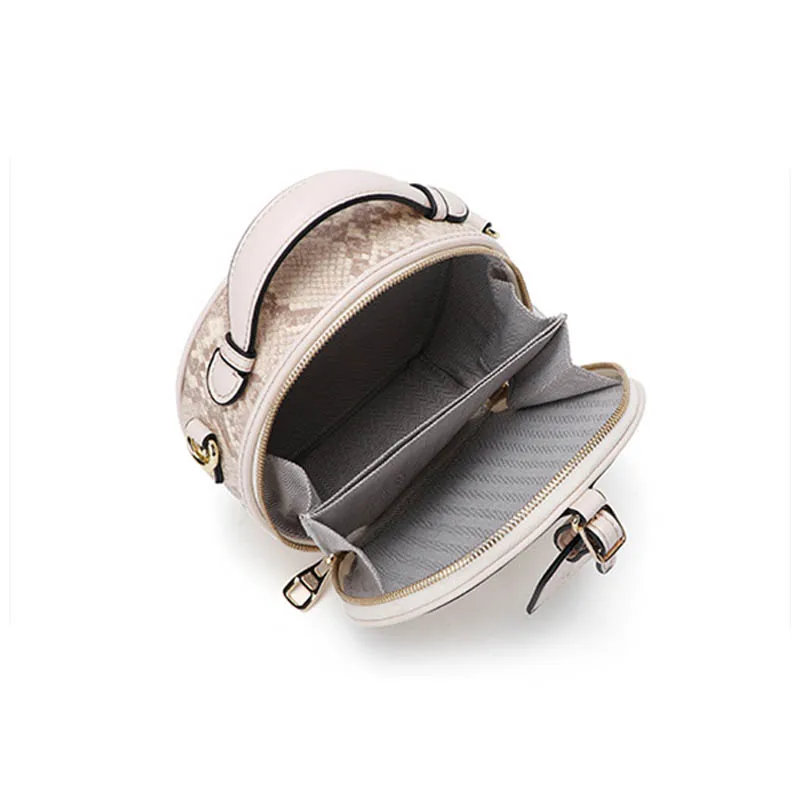 

Mini Round Handbag Lady Python Skin Leather Circular Crossbody Shoulder Bags Female Vintage Cellphone Pocket Women Small Totes