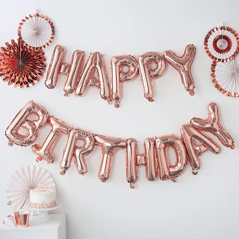 

13pcs Rose Gold Happy Birthday Foil Balloons Letter Helium Ballons Globos Birthday Party Decorations Kids Baby Shower Supplies