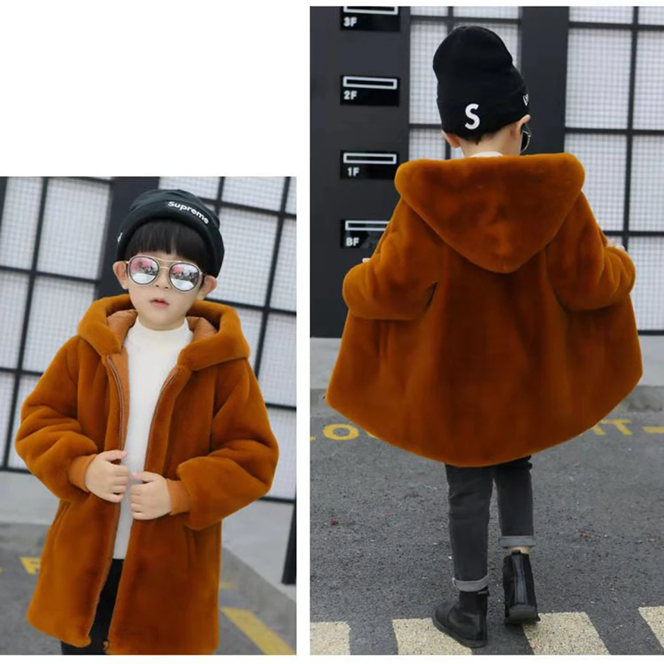 

2020 Children Boys Coat Winter Windproof Casual Thick Parkas Warm Hooded Fur Fur Outerwear Age For 3-12 Yrs Kids Boy Can Wear