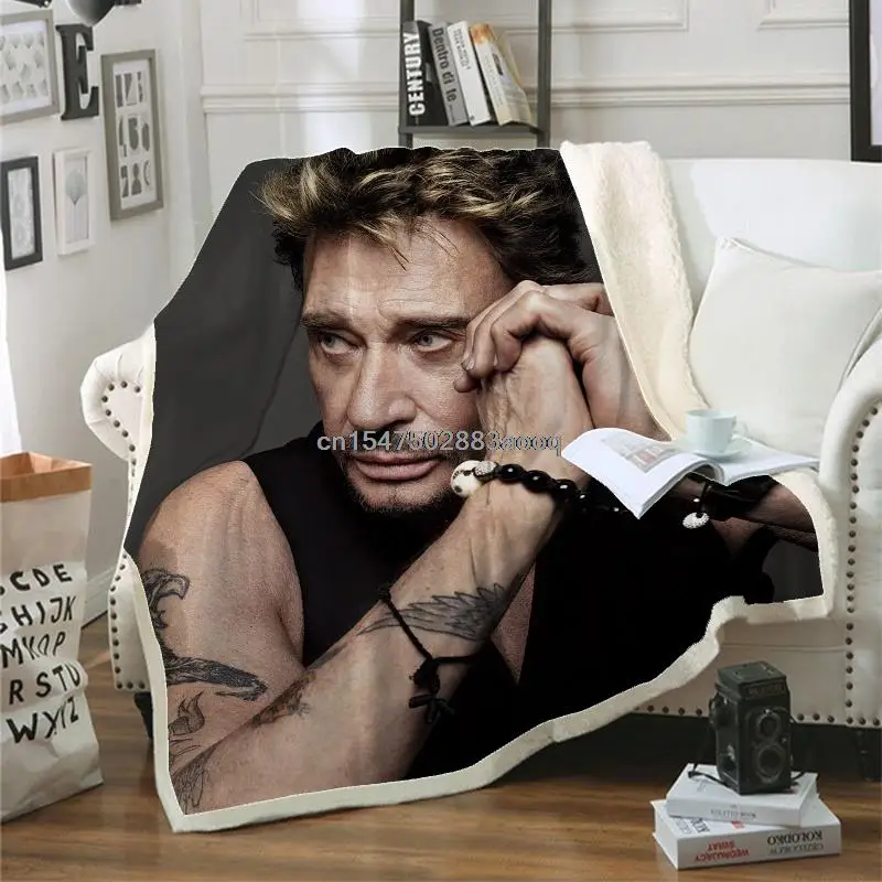

3D Johnny Hallyday Blanket Sherpa Fleece Bedspread Blanket/ Vintage Bedding Square Picnic Wool Soft Blankets