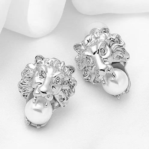 JE746 Silver 24KGP серьги-гвоздики со львом для женщин, винтажные жемчужные серьги, вечерние ювелирные изделия, Прямая поставка - Окраска металла: JE746 Silver