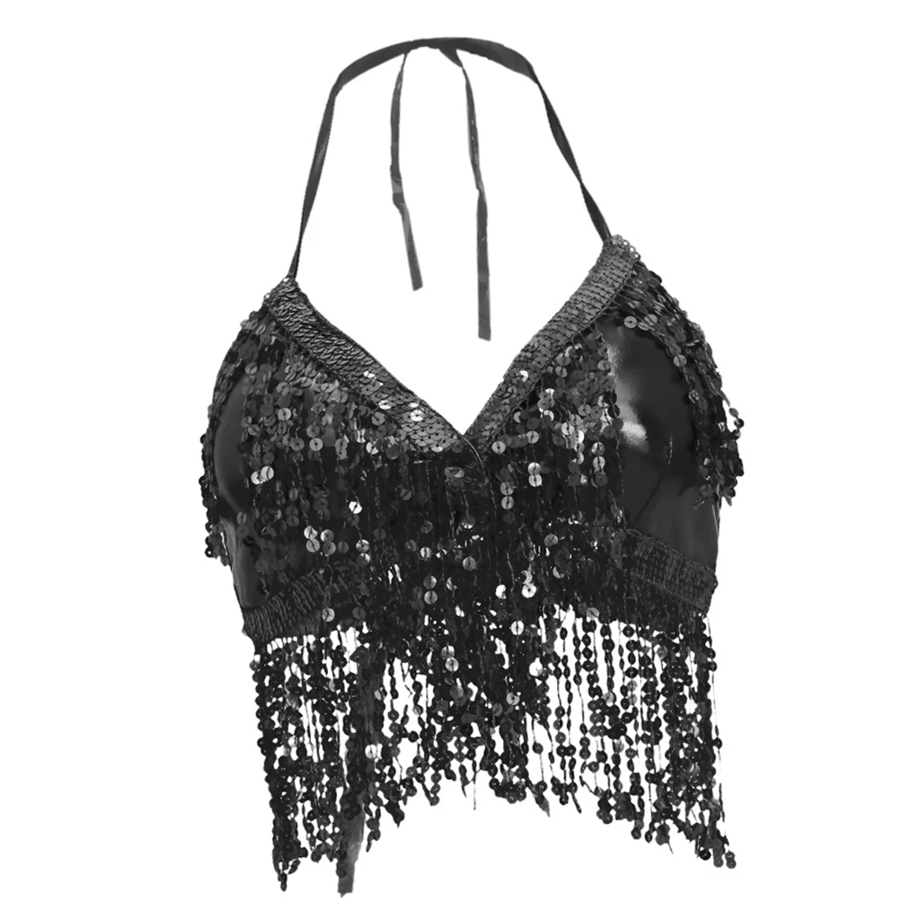 Belly Dance Costume Adjustable Halter Strap Padded Bra Halter Top Sequin Performance Outfits Dancing Parties