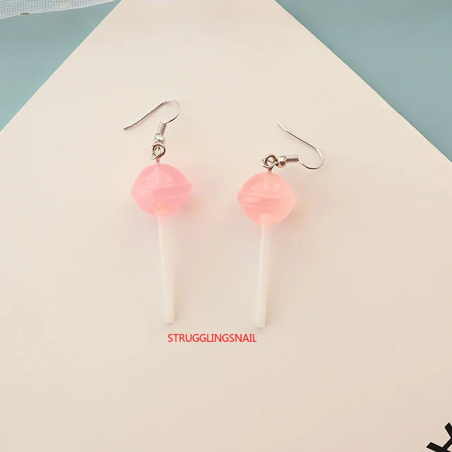 

Earring For Women Resin Lollipop Drop Earrings Children Jewelry Custom Made Handmade Cute Girls Cotton Candy Gift
