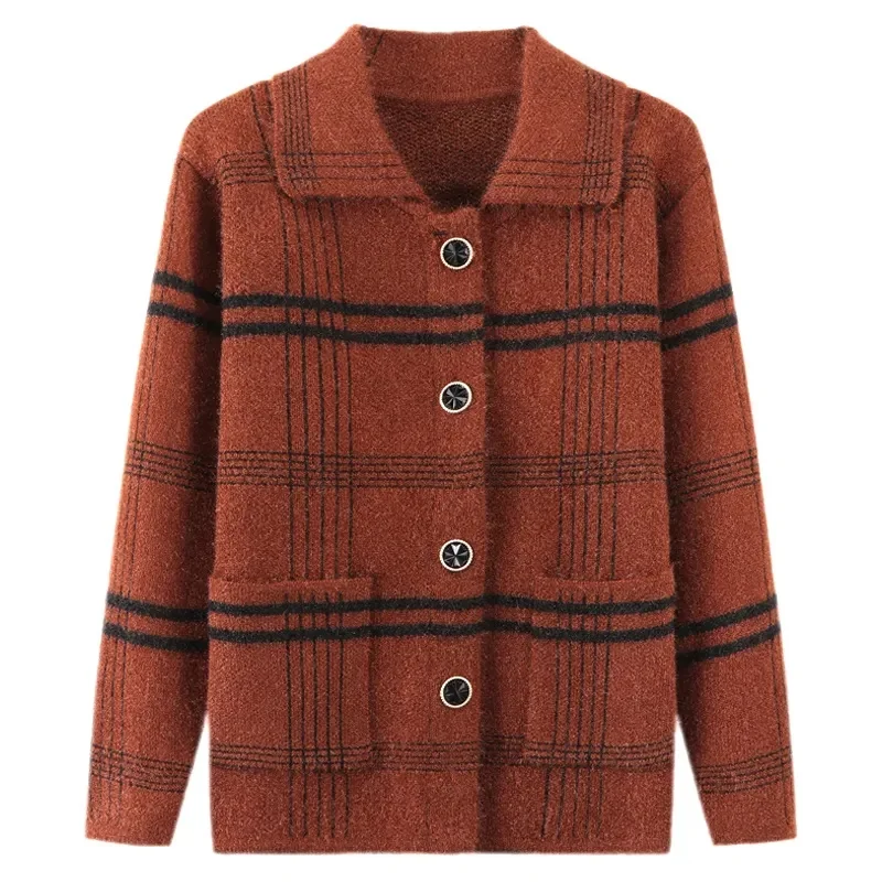 

Новинка, свитер для женщин среднего возраста, кардиган, осенне-зимняя Свободная трикотажная одежда, топы, Женский Повседневный Трикотажный ...