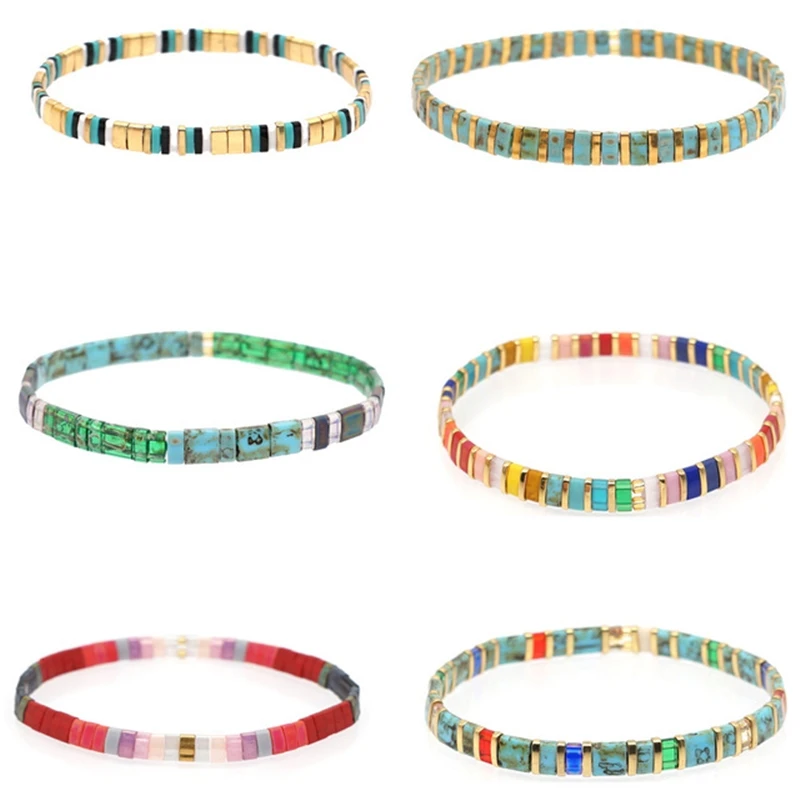 

2020 Bohemia Tila Miyuki Bracelet For Women Mix Colors Trendy Charm Wrap INS Rainbow Tile Bead Bracelets BOHO Jewelry