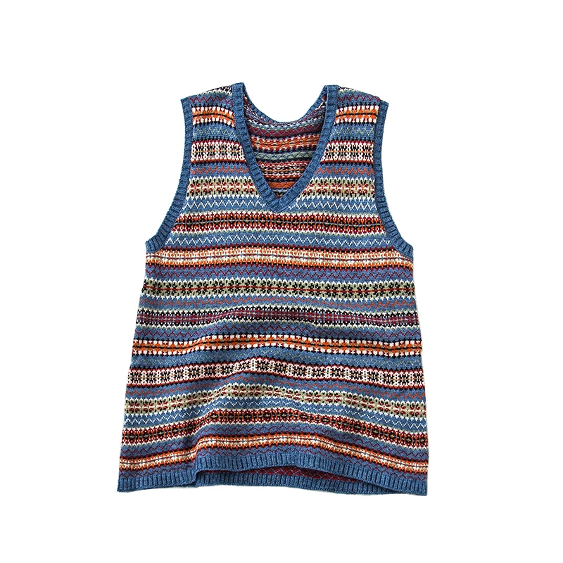 Blue Striped LEDEDAZ жаккард Новая мода женский весенний Осенний жилет Повседневный Без Рукавов Вязанный жилет куртка размера плюс винтажный полосатый жилет - Цвет: Blue Striped