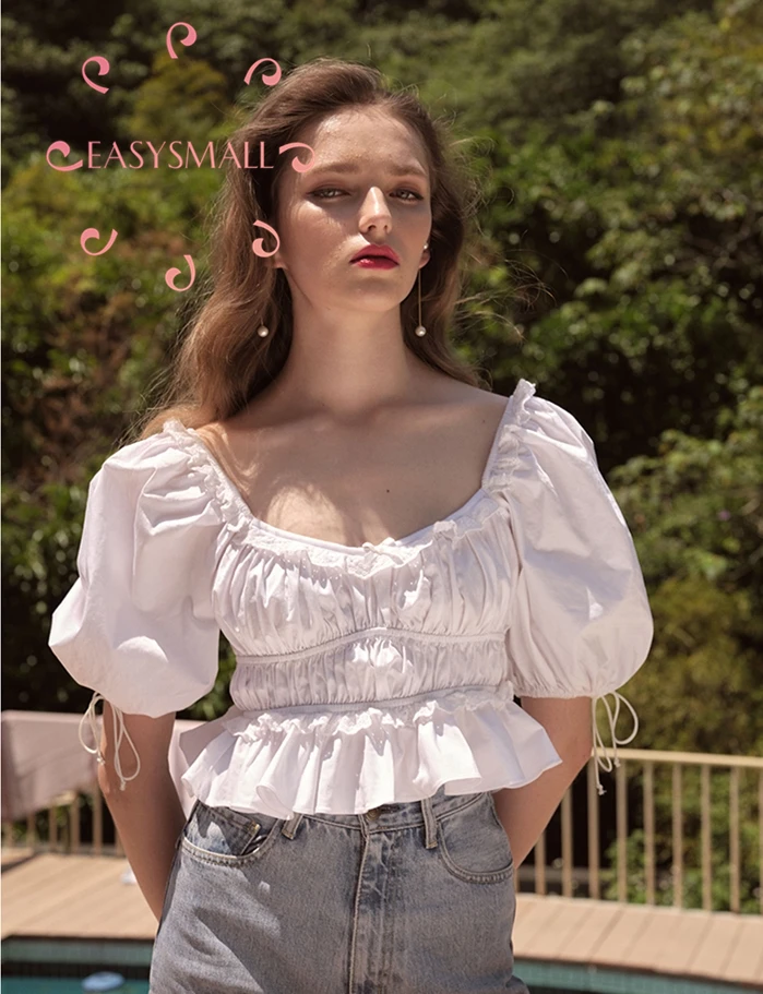 

EASYSMALL For love женское платье модное летнее сексуальное Открытое французское платье с квадратным пышным рукавом высококлассная уличная футбол...
