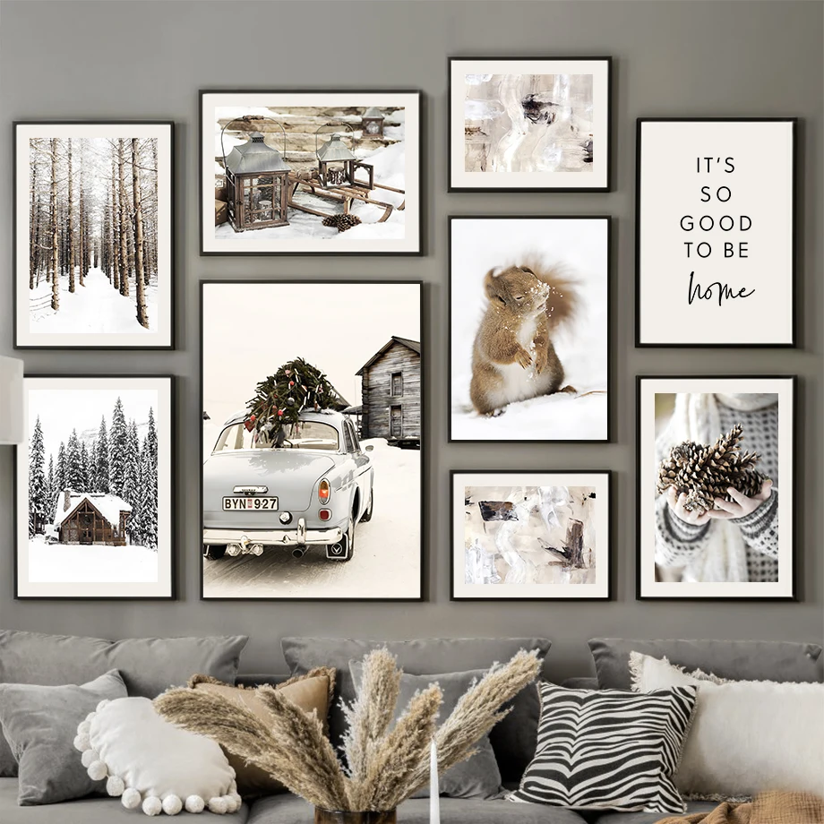 

Christmas Tree Home Pine Squirrel Flower Wall Art Canvas Nordic PostersPainting And Prints Wall Pictures For Living Room Decor