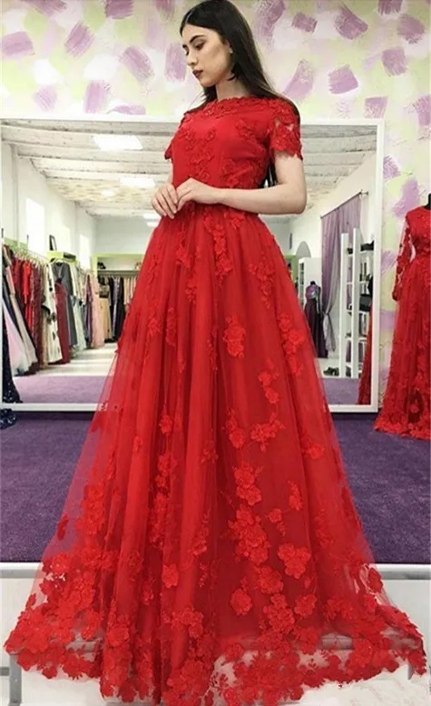 

Красные вечерние платья трапециевидной формы с короткими рукавами и кружевной аппликацией Vestidos De Festa, Длинные Выпускные платья на молнии сз...