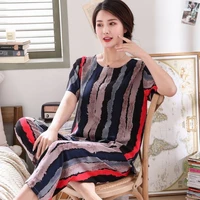 cotton women 2 piece set loose print short sleeved t shirt tops pants suits middle aged mother summer 4xl y937
