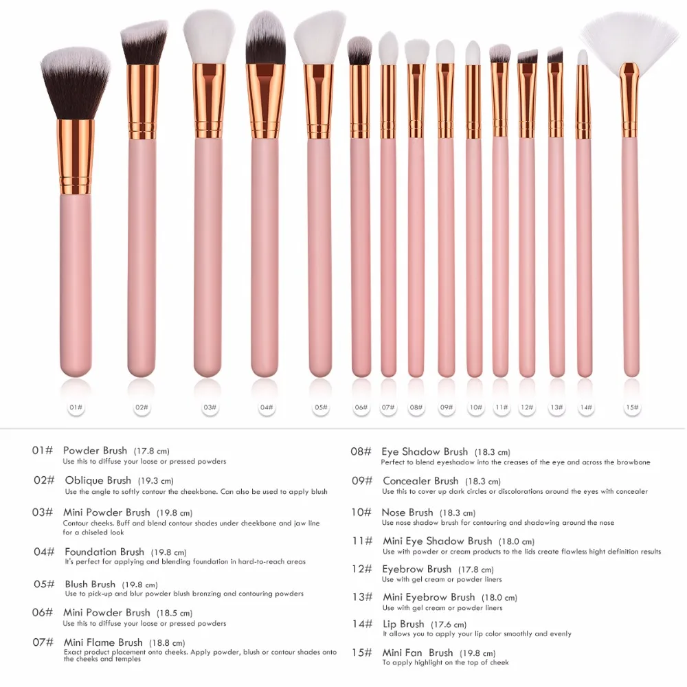15 шт. Профессиональный Кисточки для макияжа комплект бровей теней Кисть pinceaux