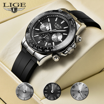 LIGE Top Brand Luxury Sports Men Quartz Wristwatch Mens Watches Silicone Strap Waterproof Watch For Men Relogio Masculino+Box-36746