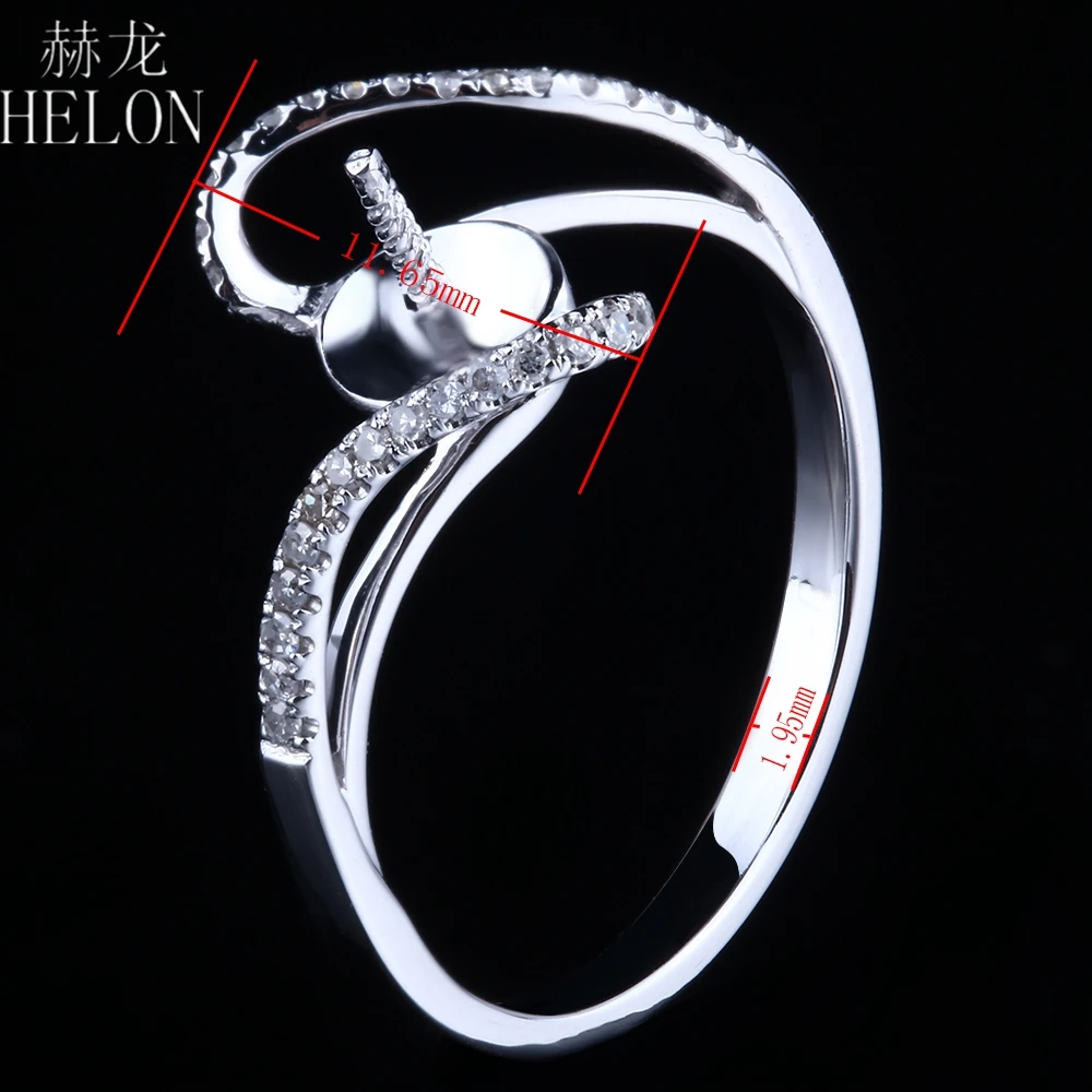 

HELON 8.5-10.75mm Round Pearl Solid 14K White Gold Diamonds Semi Mount Engagemen Wedding Ring Setting Women Fine Jewelry Gift