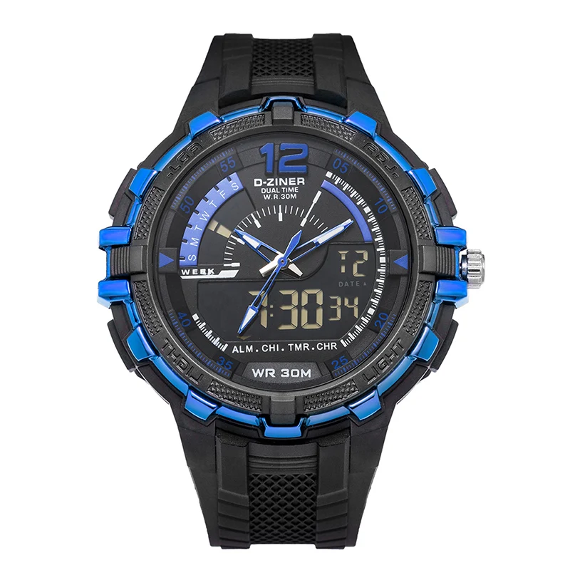 Blue D-ZINER G военный шок мужские часы спортивные часы светодиодный цифровой 10 бар водонепроницаемые повседневные часы мужские Часы наручные кварцевые часы - Цвет: Blue