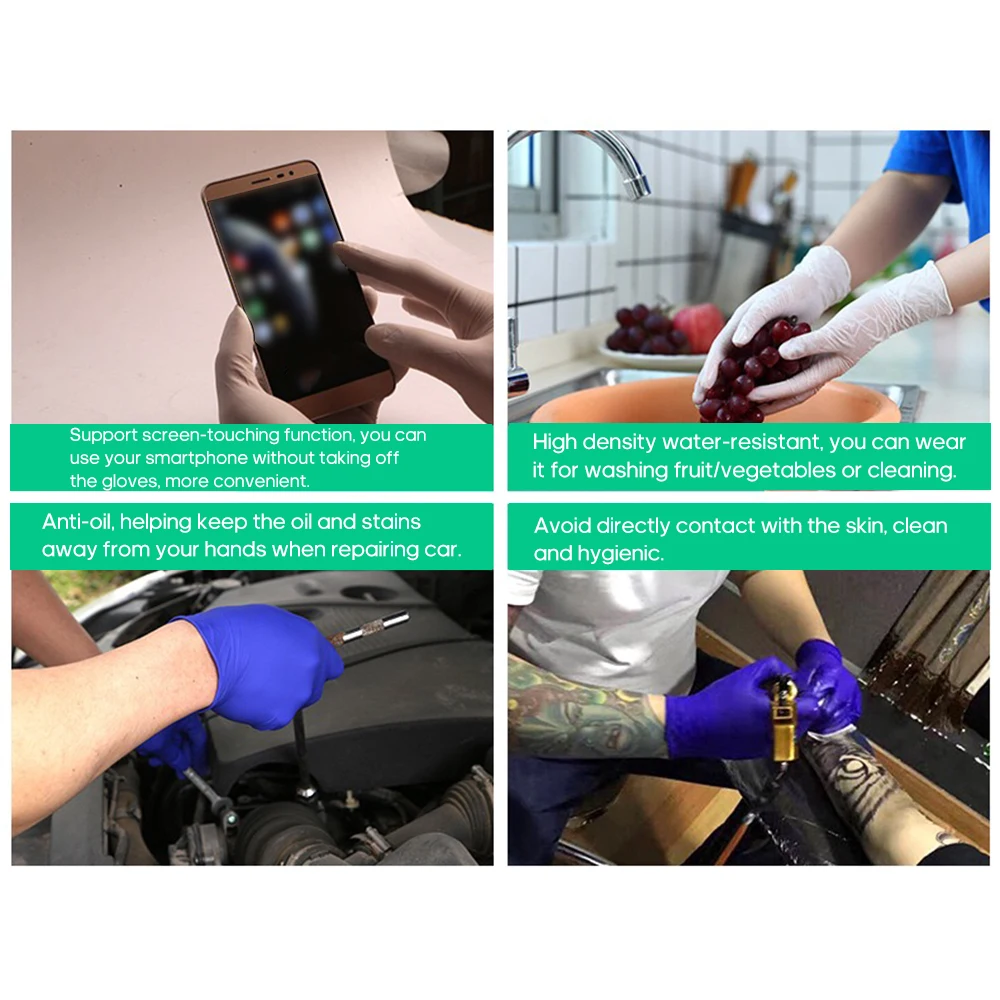 100 шт одноразовые нитриловые перчатки Нескользящие маслостойкие