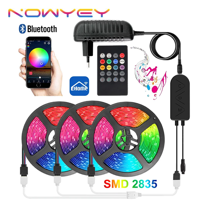 

Светодиодный светильник с 15 м RGB SMD2835 Bluetooth Синхронизация музыки светодиодный полосы светильник 12V RGB ленты для комнаты