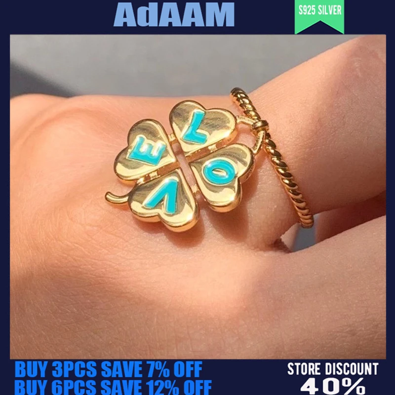 

S925 Sterling Silver June New Lucky Four-leaf Clover Necklace Female Fashion Golden Yellow Love Letter Ring Luxury Jewelry Gift