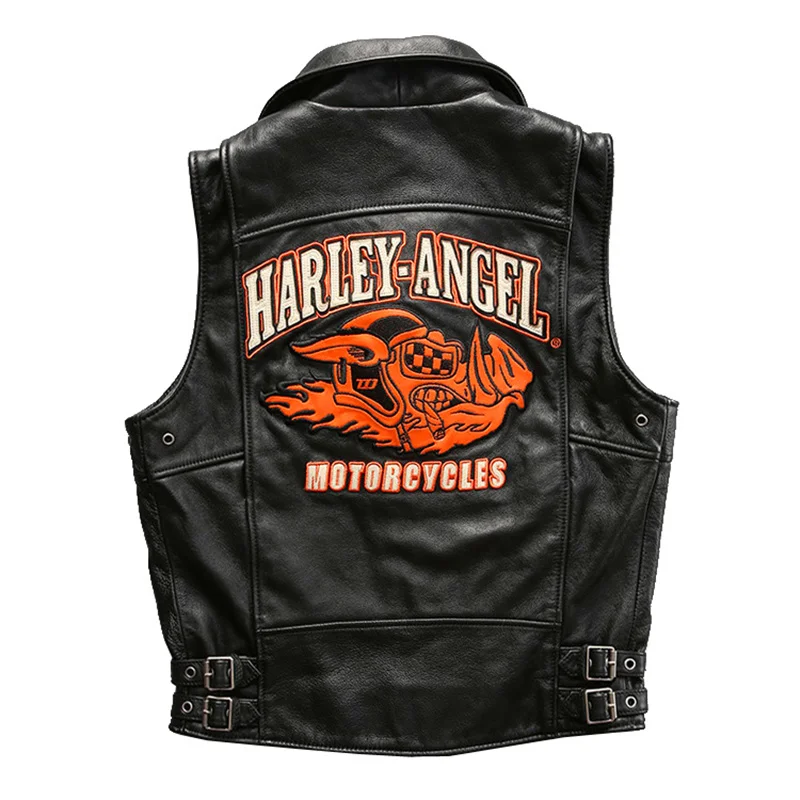 

Motorcycle top cowhide leather vest for men large size short slim street vest top quality brand genuine leather vintage jacket