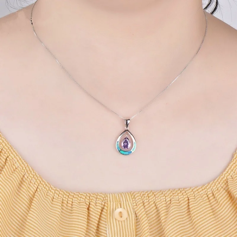 Цепочка из металлического сплава с голубым огненным опалом|Подвески| |