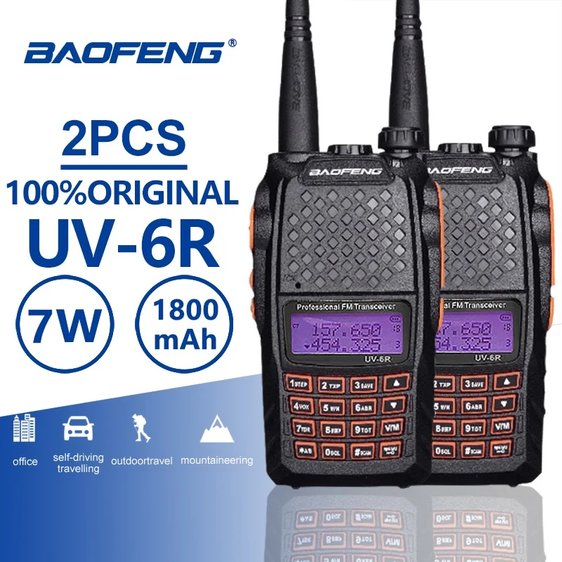 2 шт. Baofeng UV 6R оранжевый клавиатуры иди и болтай Walkie Talkie “иди 10 км 7 Вт UHF VHF