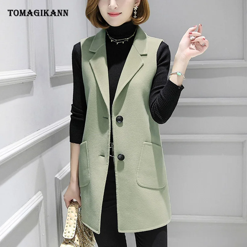 Шерстяной женский жилет 2020 весенний однотонный с боковыми пуговицами и