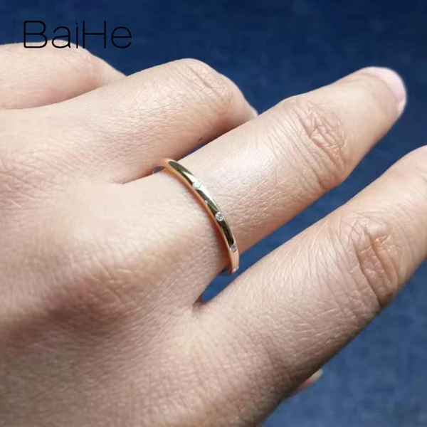 BAIHE, 14 к, желтое золото, 0.06CT, сертифицировано H/SI, круглая огранка, натуральные бриллианты, обручальное кольцо для женщин, модное, ювелирное изделие с бриллиантами, кольцо